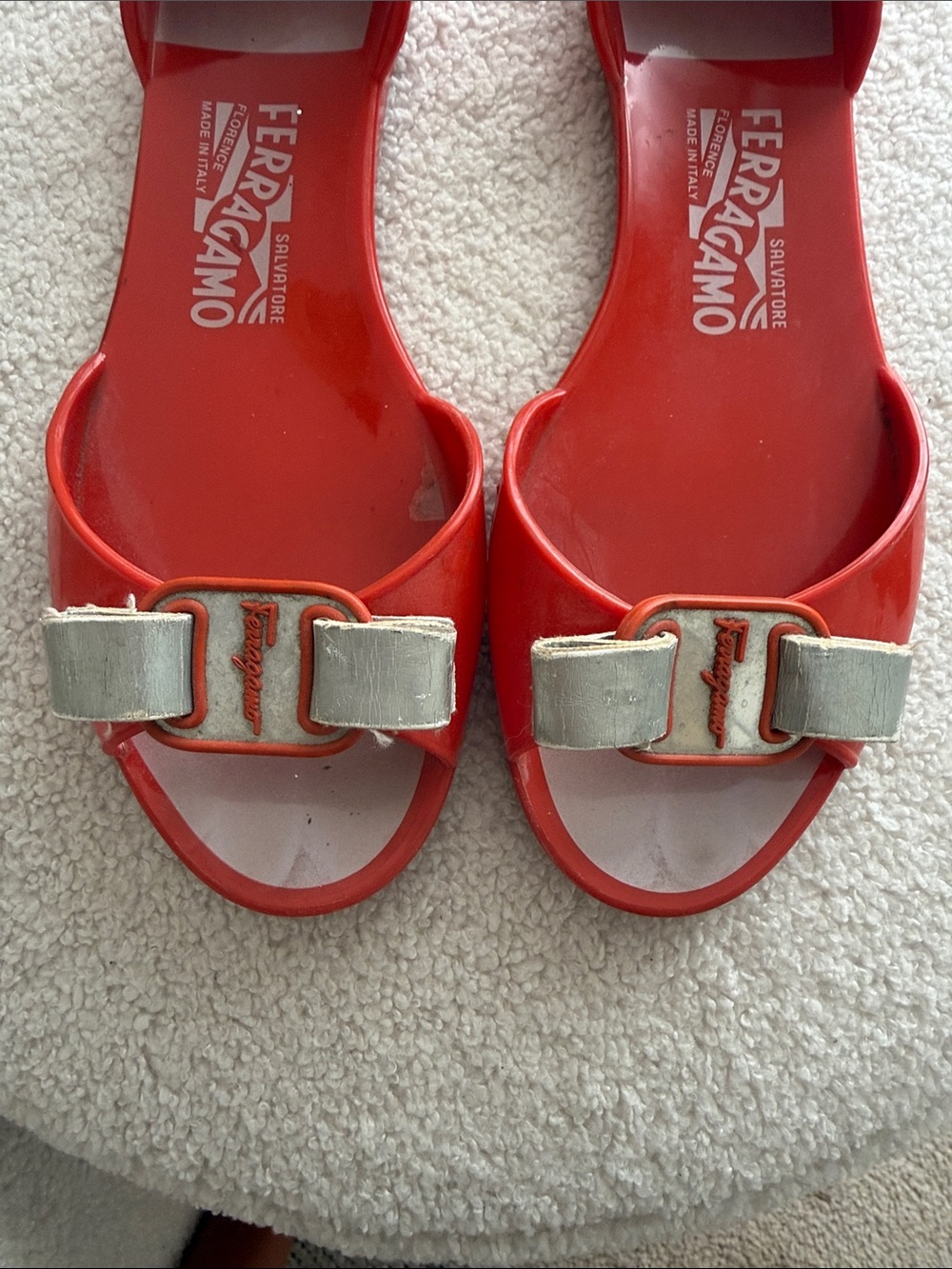 Salvatore Ferragamo Red Jelly D'Orsay Flats with Bow Accent - Picture 2 of 5